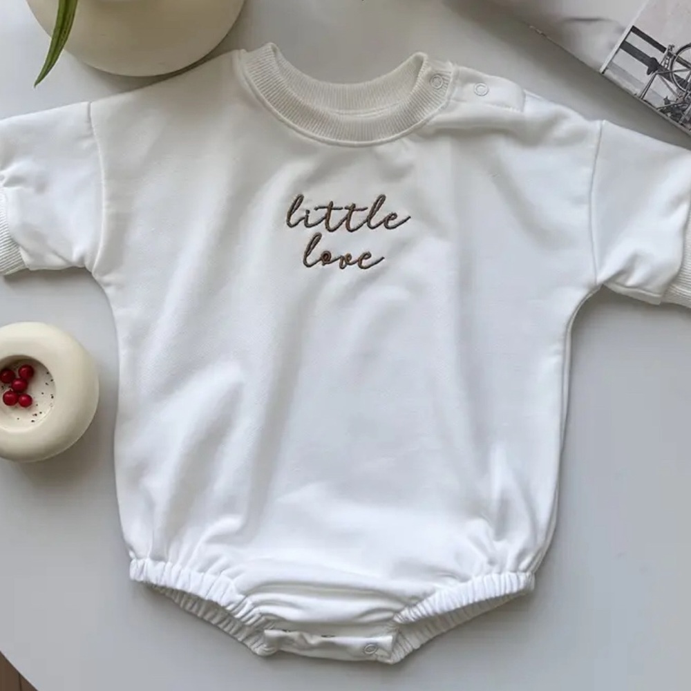 Embroidered “Little Love” Short Sleeve Baby Onesie